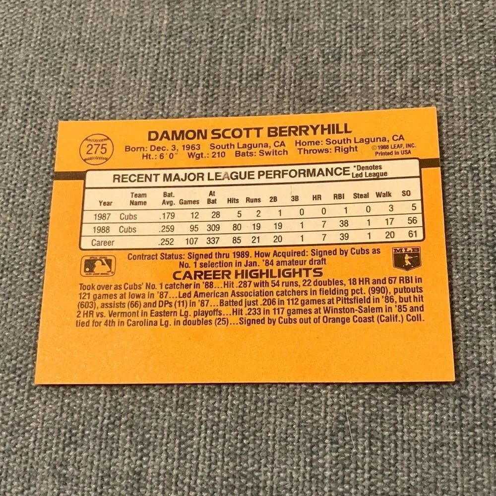 1989 Donruss Chicago Cubs Baseball Card Trading Card